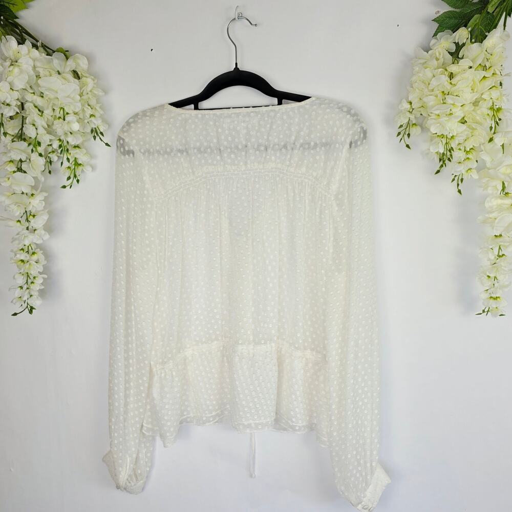 FRAME Button UP Blouse XL Off White Swiss Dot Silk Blend Sheer Boho Romantic - Picture 3 of 14